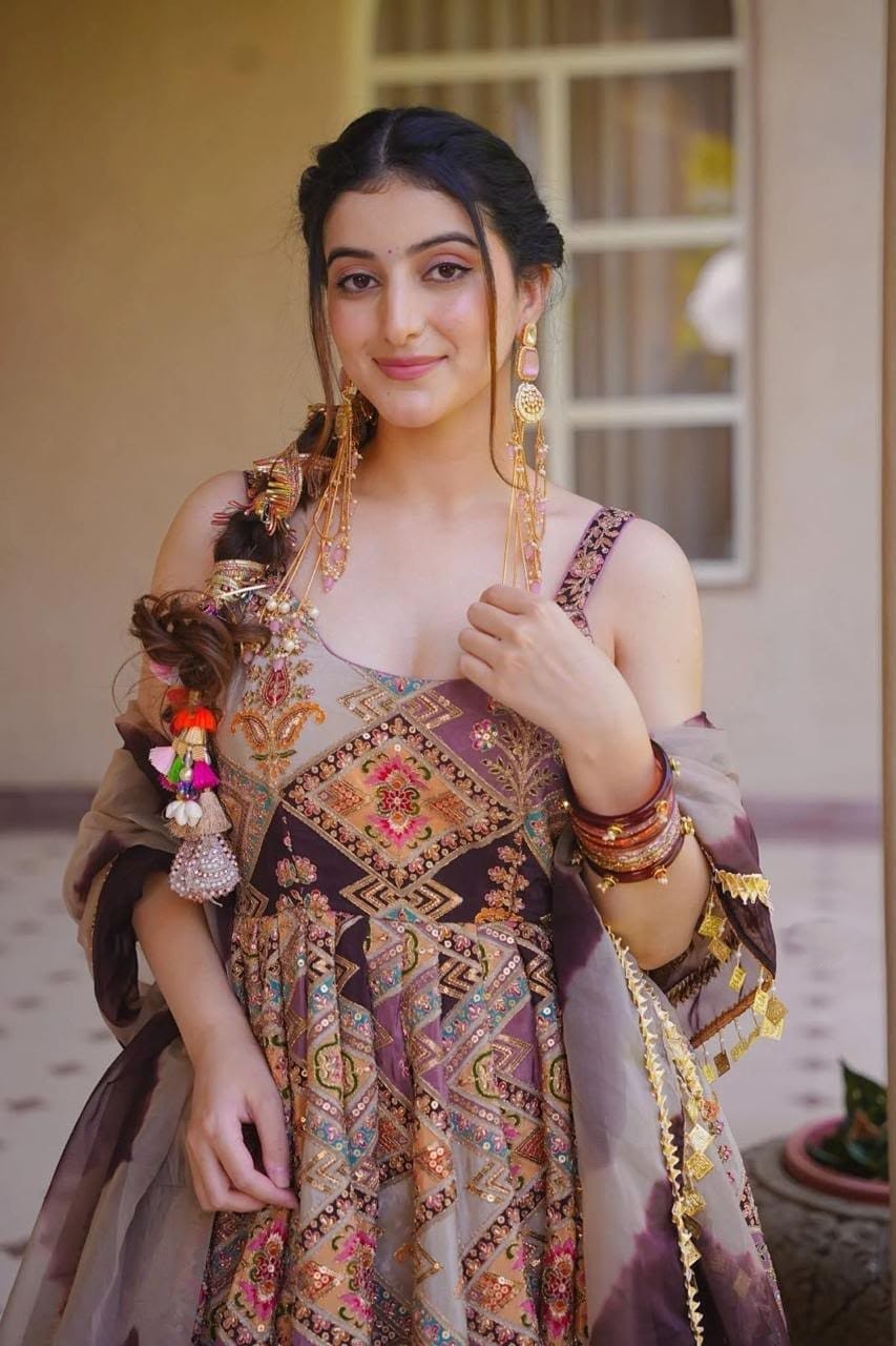 Digital Printed Jimmy Organza Silk Anarkali Salwar Set